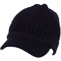 Waffle Knit Light Jeep Visor Skull Beanie Cap Hat Navy Blue