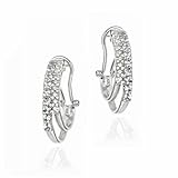 Sterling Silver Blue Topaz and Diamond Accent Two Row Half Hoop Earrings