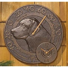 14 Aluminum LAB Puppy DOG Wall THERMOMETER CLOCK by WHITEHALL PRODUCTS Antique Copper... by Whitehall