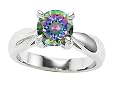 1.35 cttw 925 Sterling Silver 14K White Gold Plated Genuine Round Mystic Topaz Engagement Ring - Gold Plated Silver