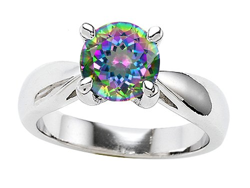 1.35 cttw 925 Sterling Silver Genuine Round Mystic Topaz Engagement Ring