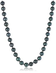 Black Akoya Cultured Pearl Necklace with 14k Yellow Gold Clasp (7-7.5mm), 18"
