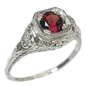 Antique Style Sterling Silver Filigree Mozambique Garnet Ring (sz 5) by