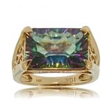 14K Yellow Gold Filigree Ring Mystic Fire Topaz Diamond