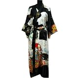 Geisha Kimono Robe Bathrobe Yukata Night Gown One Size Black