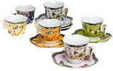 Yedi Houseware Classic Coffee and Tea Butterfly Espresso Cups and Saucers, Gold, Set of 6