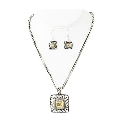 Two Tone Square Pendant Necklace