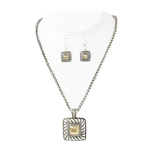 Two Tone Square Pendant Necklace