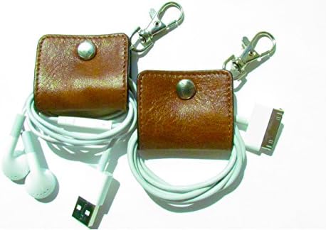 Cord wrap Cable organizing system Genuine Leather: Honey Light Brown with Swivel Snap Hook Set of 2