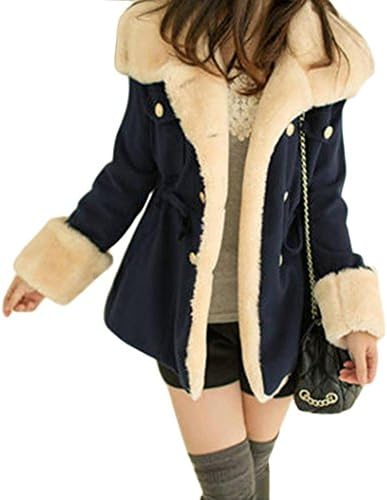 Fullgoods Winter Warm Double-breasted Wool Blend Jacket Women Coat (10, Blue)