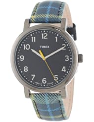Timex Unisex T2N9259J Originals Classic Round Blue Plaid Leather Strap Watch
