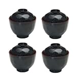 4 pc Japanese soup rice bowl / Lacquer bowl with Lid