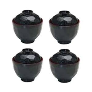 4 Pc Japanese Lacquer bowl with Lid for soup or rice R B by Lucca
