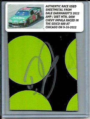 Dale Earnhardt Jr DIET MOUNTAIN DEW Signed Nascar Race Used Sheetmetal Piece #9 - NASCAR Autographed Race Used Items