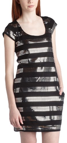 Jump Junior's Sweater Knit Cap Sleeve Dress,Black/Silver,Small