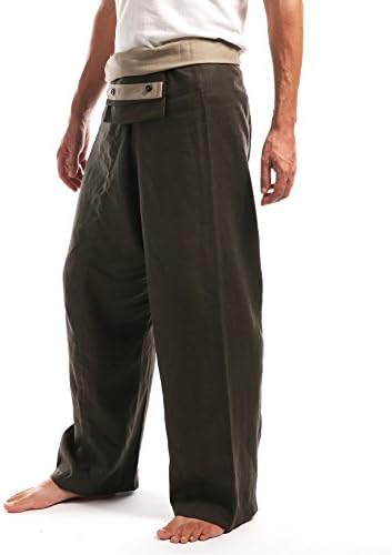 Tall Yoga Pants with Extra Long Length. Ethically Created Thai Fishermans Design with Pocket for Pilates Bikram Mens and Womens Multifit Sizes XL XXL XXXL Plus Size Loose Fit (Green)