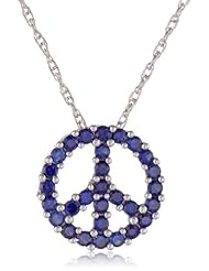 Sterling Silver Created Blue Sapphire Peace-Sign Pendant Necklace , 18"