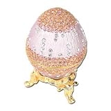 24k Gold Plate Pink Enamel Swarovski Crystal Chandelier Faberge Style Egg Keepsake Box