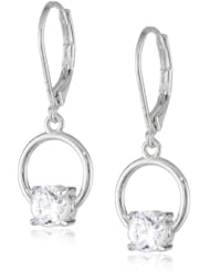 Anne Klein "Social Date" Silver-Tone and Crystal Leverback Drop Earrings