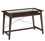 Computer Desk with Glass Top in Merlot Finish