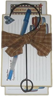 Country Cookin' Recipe Cards, Notepad, Blue Metallic Pen and Wire Holder Set