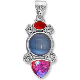Sterling Silver Titanium Moonstone, Sunset Quartz and Mexican Fire Opal Pendant by Sajen by 