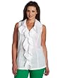 Jones New York Womens Sleeveless Shirt With Eyelet Ruffle Neckline