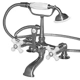 American Bath Factory F1-1112-SN-F9-9500-PX-SN F1-1112 Deck Mount Bathtub Faucet, Porcelain Cross Ha
