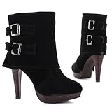 Damen Schuhe, Stiefeletten, 0877, Synthetik in hochwertiger Wild Leder Optik, Schwarz, Gr 36