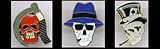 E - Gothic Skull Biker Hat Pin Set of 3-Motorcycle Pin Hat Vest Lapel Skull Set