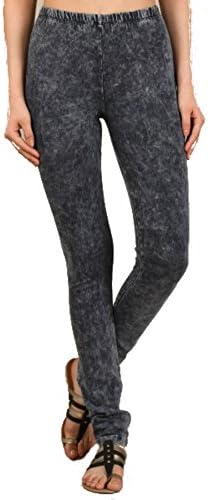 Chatoyant Women's Mineral Washed Denim Leggings Skinny Jeans (Large, Charcoal Navy)