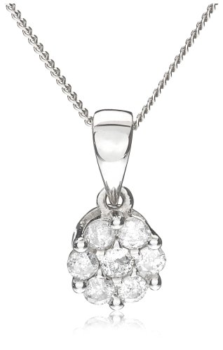 9ct White Gold 25Pt Diamond Cluster Pendant 18 Chain