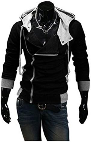 Cottory Men's Oblique Zipper Hoodie Cosplay Costume Top Coat Jacket