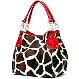 XL Red Giraffe Designer Inspired Animal Print Handbag Purse Bag Tote