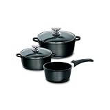 Berndes 031101 Vario Click Induction Kochtopfset 3-teilig Kochtopf mit Glasdeckel 20/24 cm, Stieltopf 16 cm