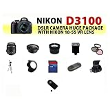 Nikon D3100 SLR Digital Camera with Nikon 18-55m f3.5-5.6G VR Lens + SSE Huge 32GB, Flash, Deluxe Carrying Case, Lens and Tripod Complete Accessories Package