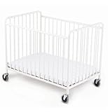 Foundations Stowaway Folding Compact Steel Crib with Foam Mattress, White