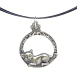 Kitten in circle pewter charm on a black 5 strand stainless steel choker-style necklace