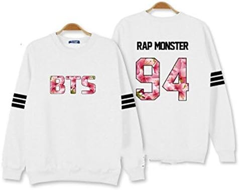 NEW Coat KPOP BTS Bangtan Boys Round neck Long sleeve unisex Fans Hoodie White color (L, RAP MONSTER)