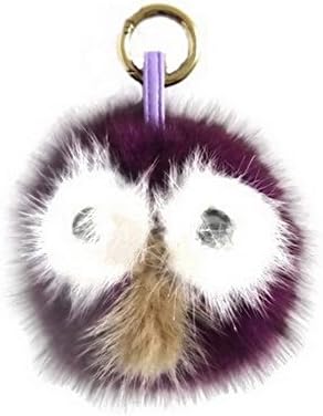 AURORA168 Baby Bird Mink Fox Fur Monster Bugs fur Pom Pom Doll Ball Key Ring Keychain Bag Charm, Purple