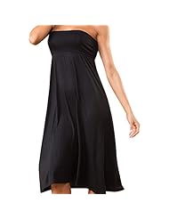 Knee Length Rayon/Spandex/Viscose Elasticized   Waistline Bandeau Neck Maxi Dress 