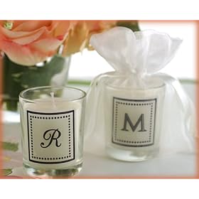  Our New Monogram inch Monogrammed Votive Candle in Sheer Organza Bag - Baby Shower Gifts & Wedding Favors