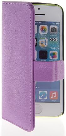 CASEPRADISE Litchi Skin Flip Wallet Card Holder Pouch Leather Etui Cover Case For Apple iPhone 5C Purple