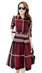 2015 Plaid Print Long Sleeves  Shirt Tunic 