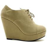 Suede Style Wedge Platform Ankle Lace Boots