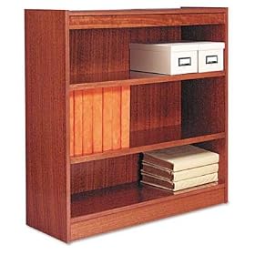 Alera Wood Veneer 3-Shelf Square Corner Bookcase, Finished Back, 36 x 12 x 36, Medium Oak... by Alera