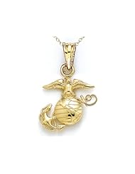 14kt Yellow Gold Extra Small Polished Marine Corps Emblem Pendant - Chain Included