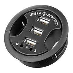 USB 2.0 Hub 3-Port + 2 x 3,5mm Audio-Buchsen zum Einbau in Schreibtisch-Kabeldurchf�hrungen