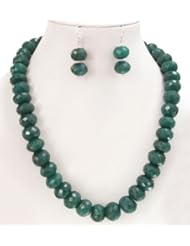 Excellent Single Strand Natural Graceful Faceted Green Emerald Beaded Necklace with Free Earrings