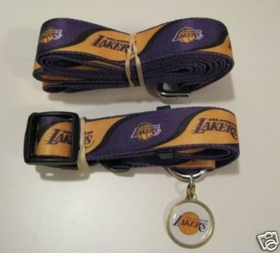 Los Angeles Lakers Dog Pet Set Leash Collar ID Tag XS